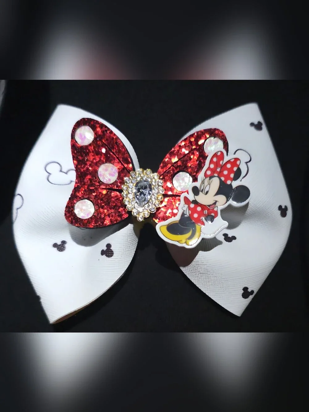 Disney Red Sequin & White Minnie Mouse Bow Clip